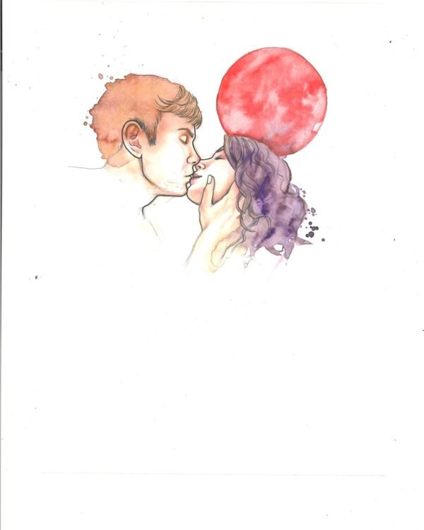 «Bacio sotto la luna rossa» — illustrazione di Elena Chiappini